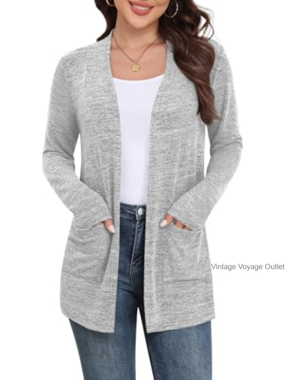Lightweight Open Front Cardigan Long Sleeve with Pockets Knit